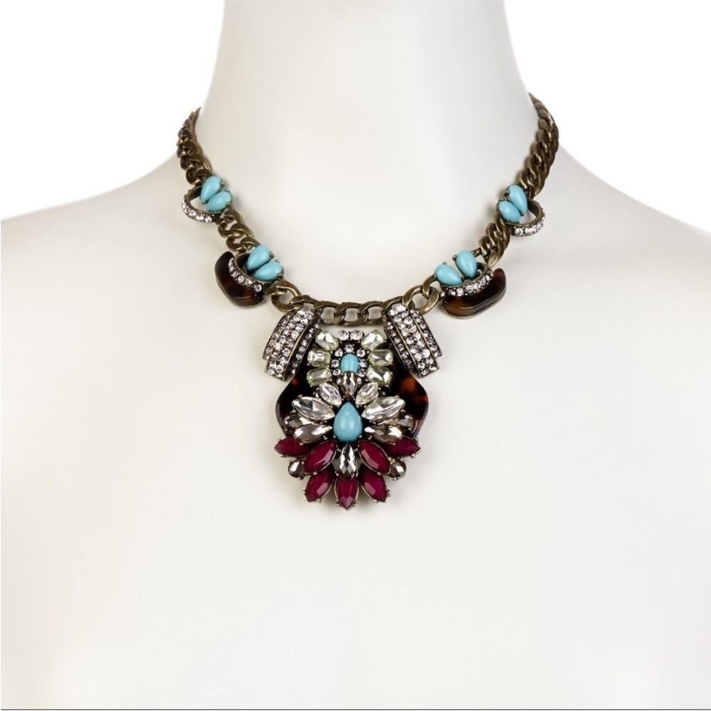 Rhinestone Statement Necklace studded tribal aztec black blue red big